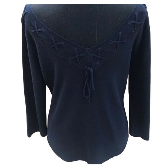New! Dana Burchman Dark Blue Scoop Neck 3/4 Sleeve Sweater - Picture 1 of 9